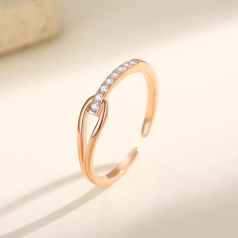 

S925 Silver Geometric Interweaving Ring with Diamonds - A Unique Gift for Her on Valentine s Day Adjustable