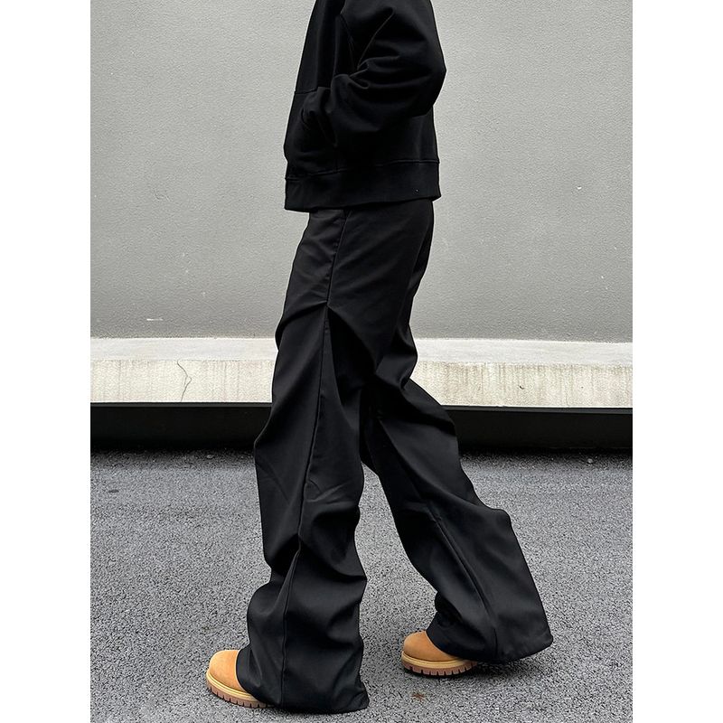 Blaexit American Retro Niche Pleated High-End Men's Black Loose Straight-Leg Wide-Leg Casual Pants