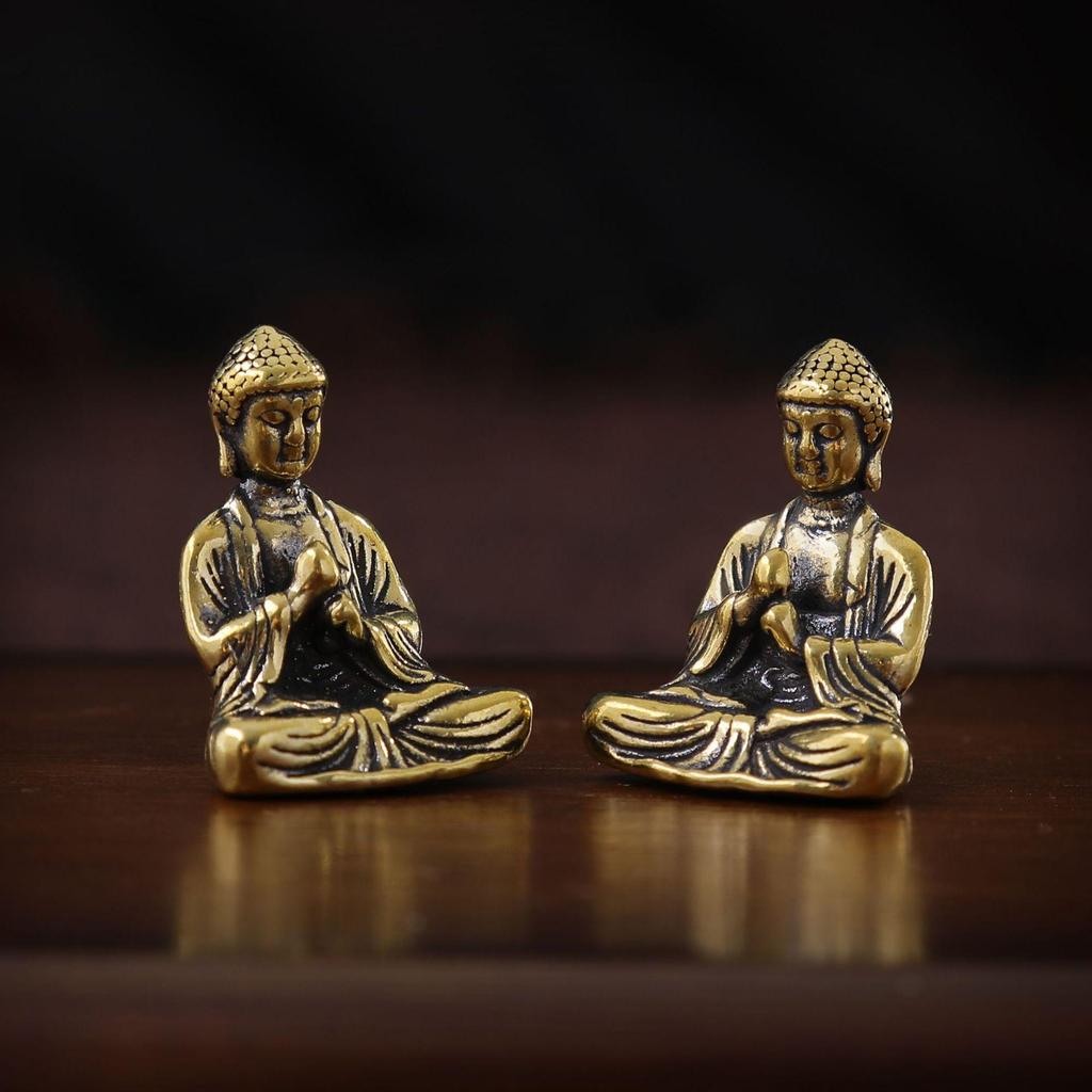 Mini Antique Style Shakyamuni Buddha Brass Statue - Small, Portable Desktop Ornament
