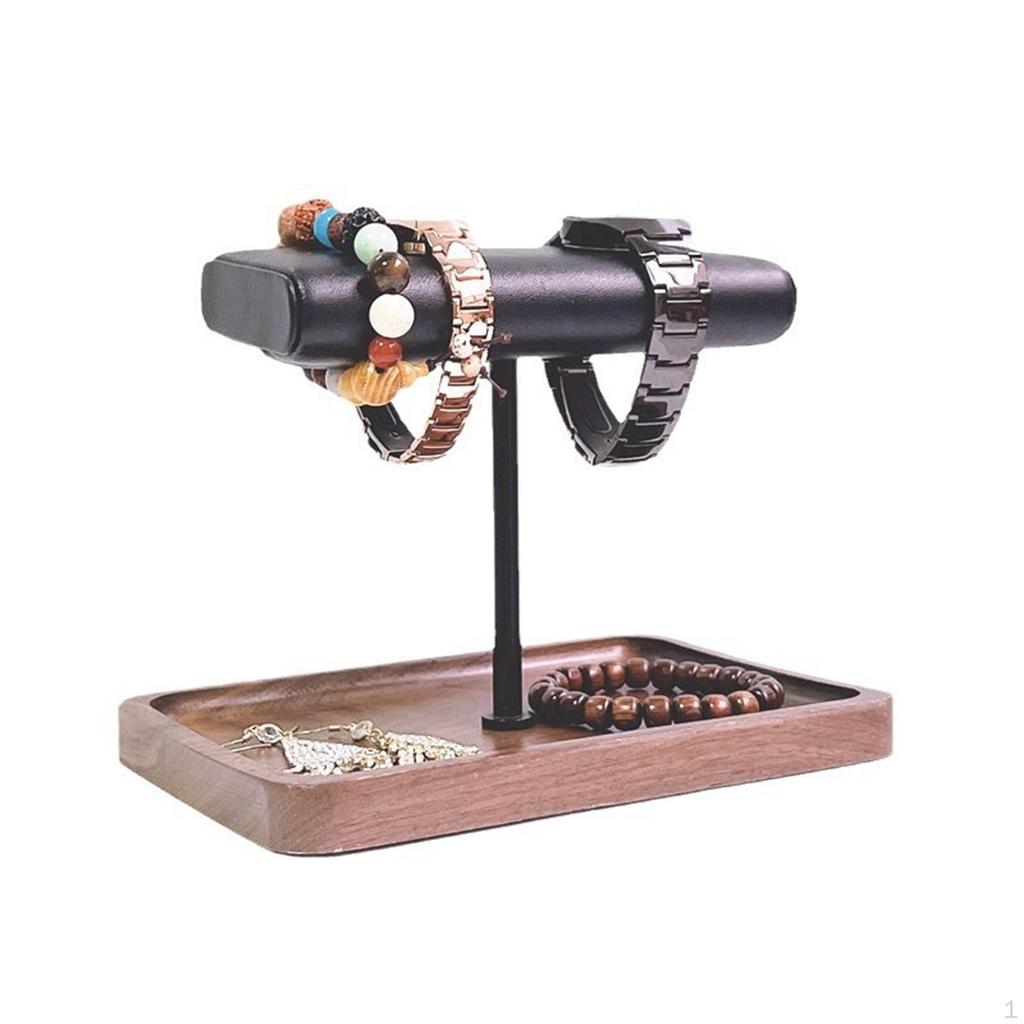 Watch Display Stand Jewelry Storage Rack PU Leather T Bracelet Holder for Studs Rings