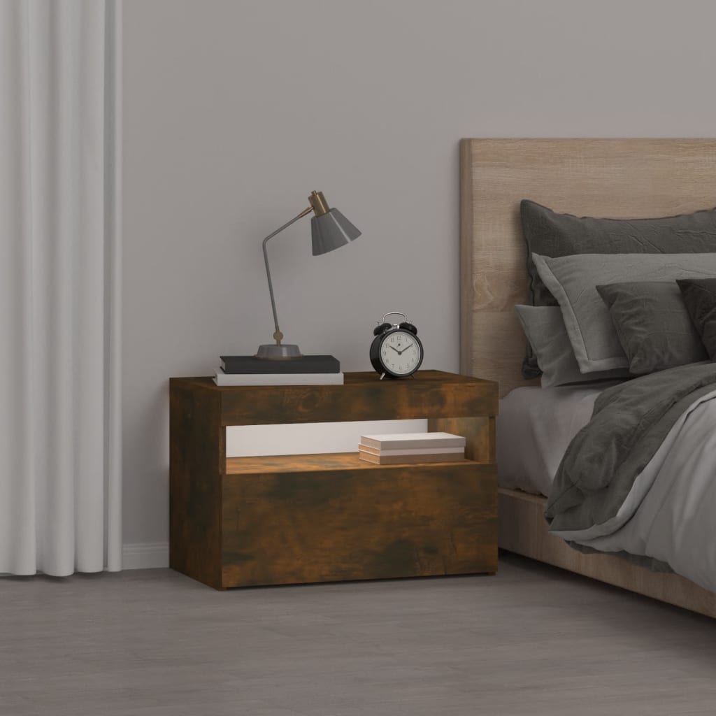 Vidaxl LED Nightstand, Smoked Oak, 60X35X40 Cm