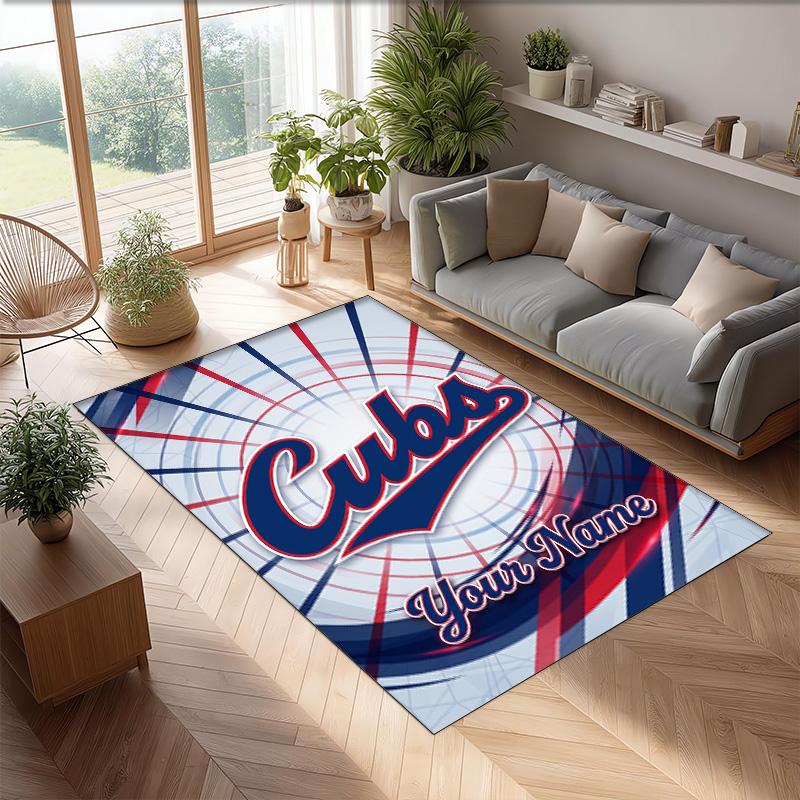 Chicago Cubs Crystal Velvet Rug, Custom Name Text Personalized Non‑Slip Floor Mat for Home Decor Gift