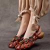 Mode 2024 Sommer Neue Leder Sandalen Frauen Niedrigen Ferse Baotou Blume Nationalen Wind Bequeme Sandalen Casual Schuhe