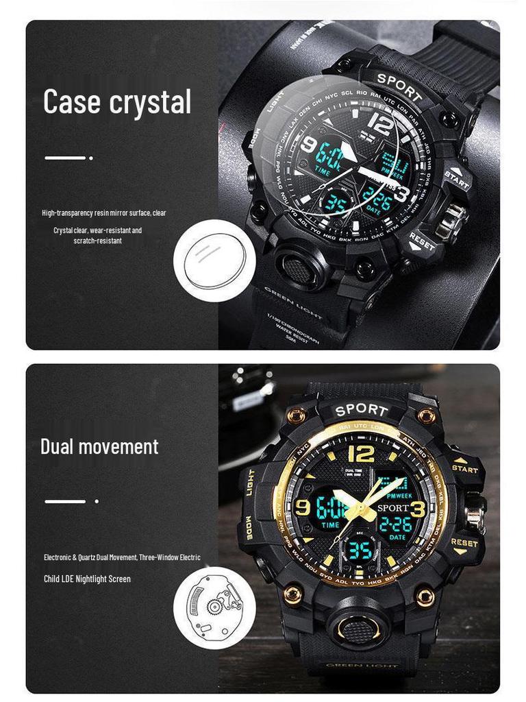 Waterproof Dual Display Alarm Clock Sports Watch for Teens and Men