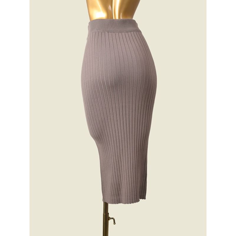 Export Japanese Style Vintage Single-Breasted Knitting Skirt High Waist Slim Looking Bodycon Dress Tight Stretch Split One-Step Skirt