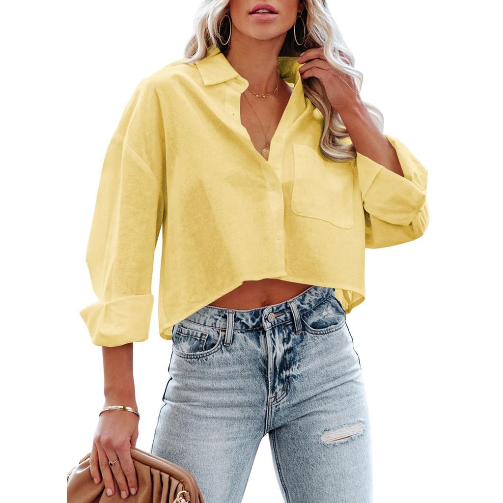 Women's Fashion Casual Color Outer Long Sleeve Buttoned Buttoned Temperament Shirt Top