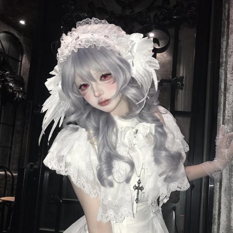 Gothic Lolita Cosplay Headwear Sweet Lovely Girl Harajuku Subculture Wing Angel Lace Flounce Fold Headband Hair Accessories