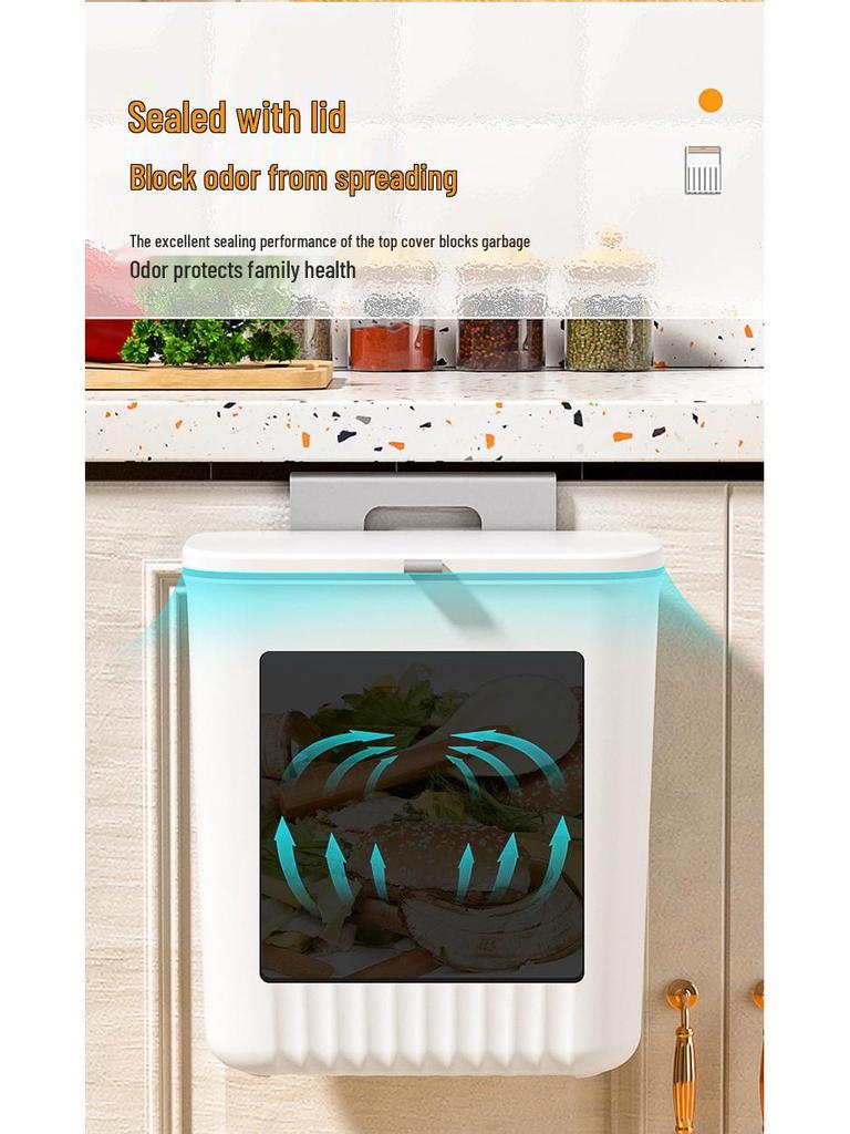 Large Wall-Mounted Kitchen Trash Bin with Sliding Lid for Food Waste