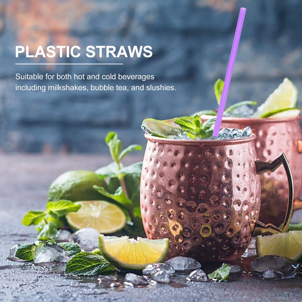 200 Pcs Plastic Straws Disposable Flat Mouth and Straight Drinking Straws Smoothie Drink Straws for Wedding Birthday Party Favor