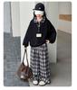 Girls' Autumn Set 2026 New Fashionable Children's Super Beautiful Casual Wear with Collar Hoodie and Checkered Pants Two Pieces