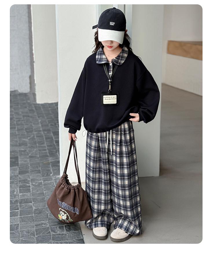 Girls' Autumn Set 2026 New Fashionable Children's Super Beautiful Casual Wear with Collar Hoodie and Checkered Pants Two Pieces