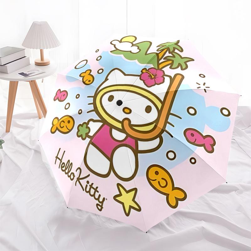

1pc Hello Kitty Snorkeling Adventure Automatic Opening/Closing Umbrella - Portable Three-Fold Design with 8-Bone Iron Frame - Outdoor, Gift for Fans,