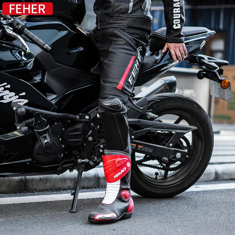 FEHER Spodnie motocyklowe - Odporne na upadki, Odporna na ścieranie skóra, Wodoodporne, Ciepła skóra bydlęca Ochrona zimowa.