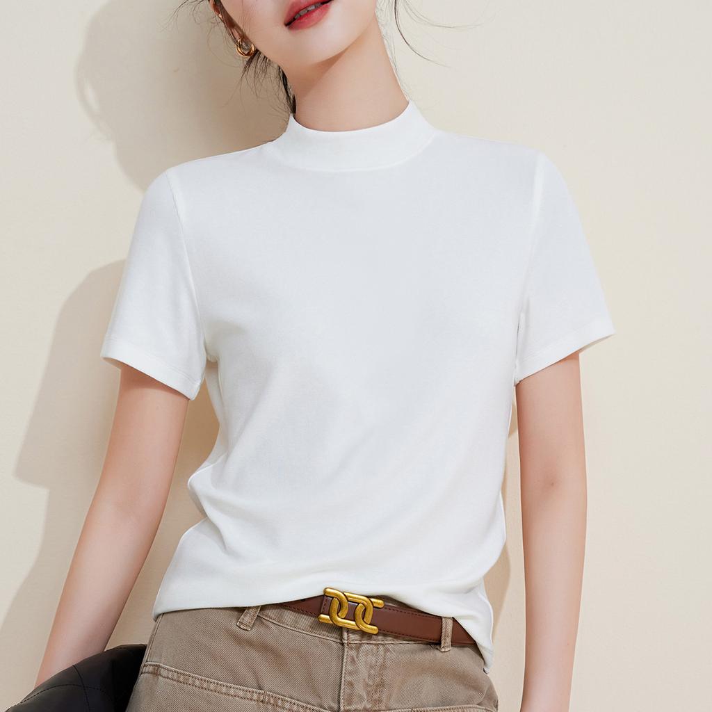 Mid-neck semi-turtleneck slim-fitting slim-fitting short-sleeved bottoming shirt women's top