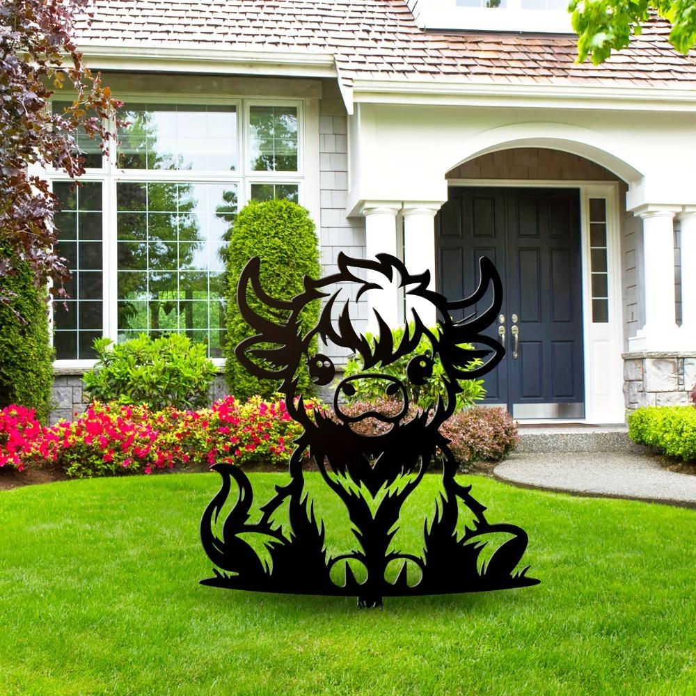 Wrought Iron Highland Cow Garden Stake Metal Art Outdoor Yard Decor Spring Gift