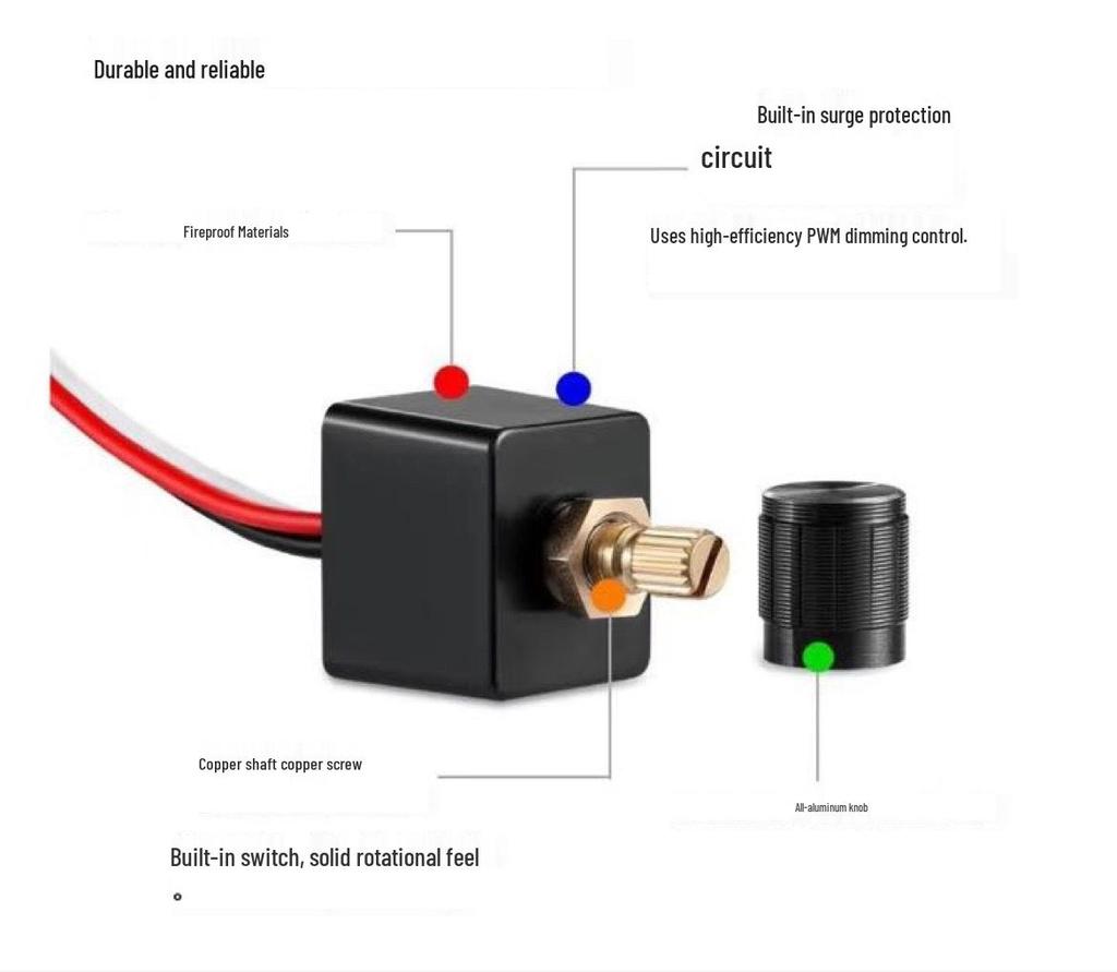 12V 60W High-Side LED Dimmer Switch with Manual Knob - PWM Regulator for Single Color, Ideal for RVs, Vans, Trucks, Boats, 5A.