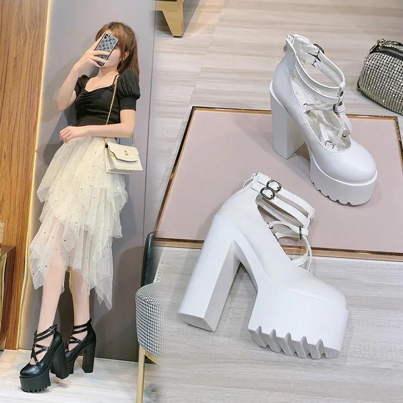 Fashion Model new single shoe 15CM women's high heels waterproof platform thick soled ankle boots 2025 fashion women's shoes thick heels