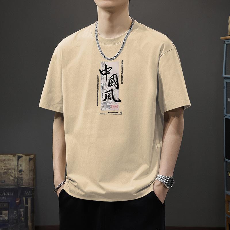 Short Sleeved T-shirt Men's Weighty Summer China-Chic 2025 New Trend Cotton Bottoming Shirt Loose High Street