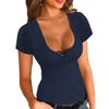 Summer Women Solid Colour Casual T-Shirt U Neck Pullover Tight Short Sleeve Top