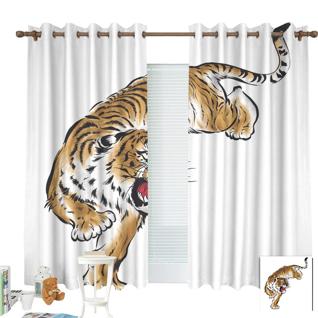 Cute Tiger Blackout Curtains Kawaii Wild Animal Drapes for Children Boys Girls Bedroom Living Room Print Window Dreapes 2 Panels