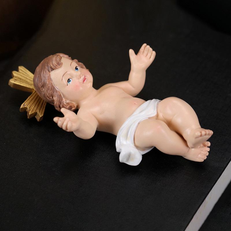 Baby Jesus Doll Statue Holy Infant with Crucifix Ornament Religious Jesus Figurine Home Church Christmas Craft Decoration Gift