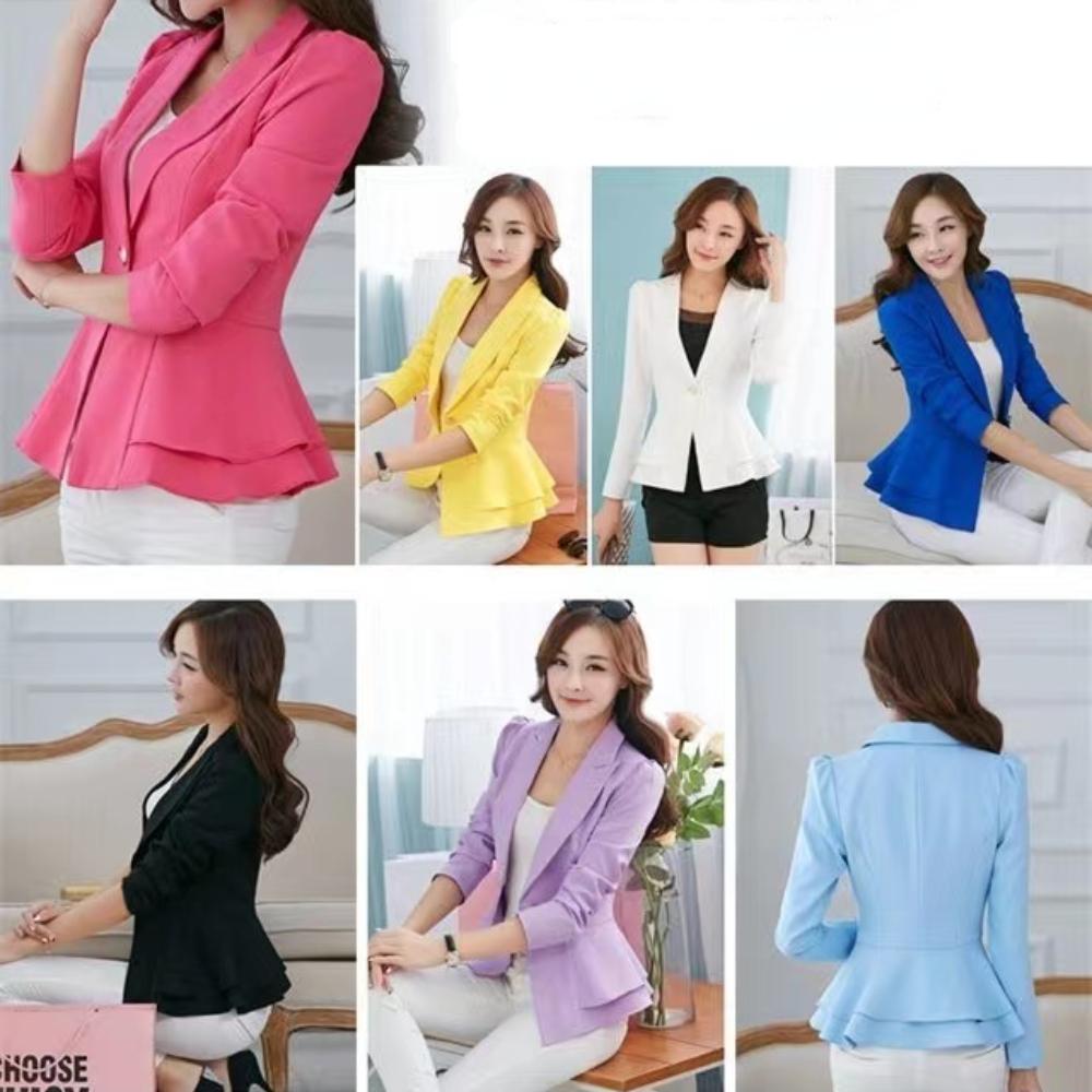 Autumn Women Black Blazer Lotus Leaf Work Wear Female Fashion Suit
