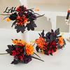 Fake Maple Leaf Decor Halloween Artificial Flower Fall Faux Sunflower Rose Bouquet with Black Maintenance Free Flowers Leaves Autumn Floral