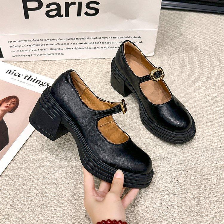 

[youshilai] French thick heel Mary Jane shoes for women 2025 spring new small leather shoes versatile single shoes for women 35