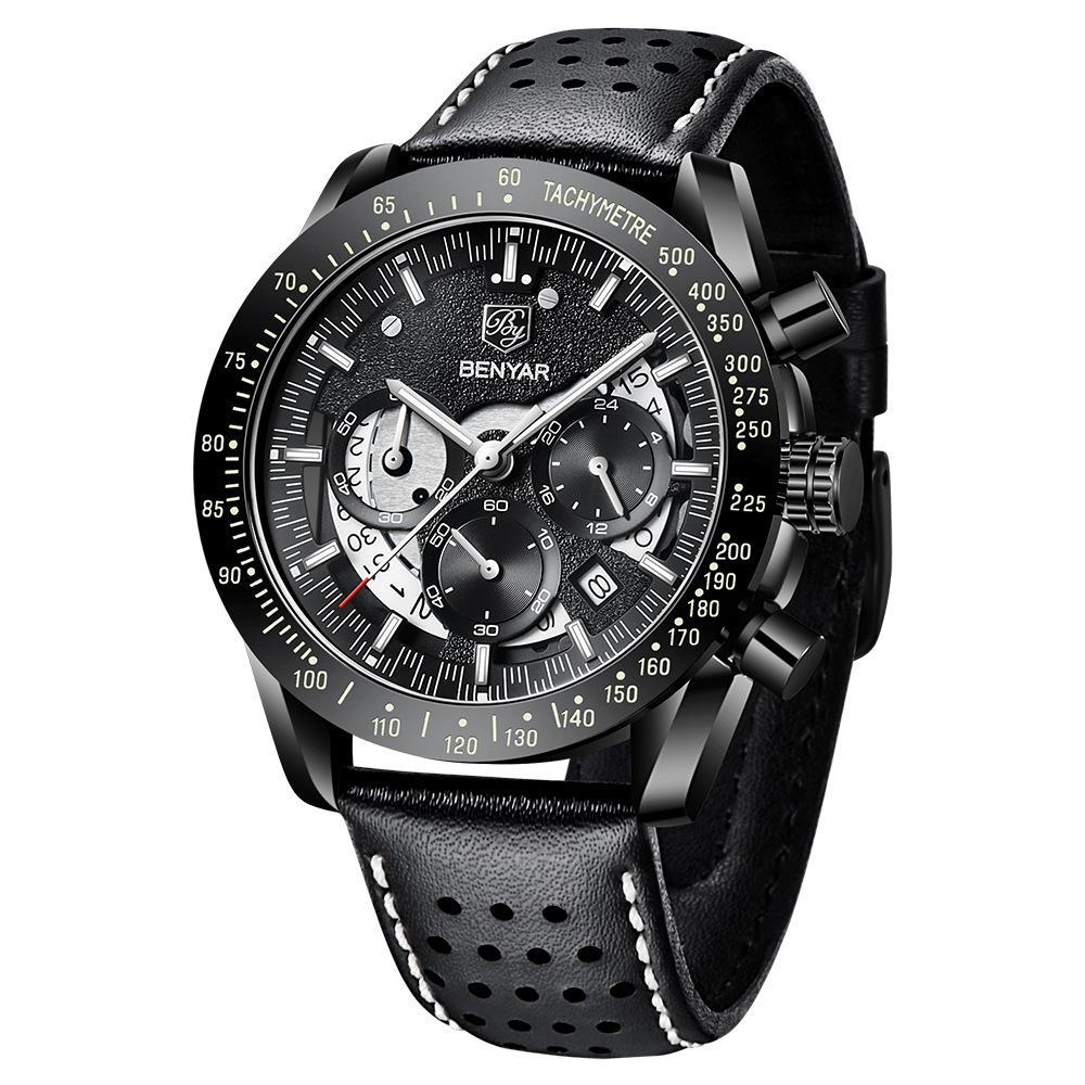 Benyar 5120 Watches Relojes Hombre New Men's Business Alloy Casual Stainless Leather Strap Quartz 5120 Wristwatch Fashion Watch