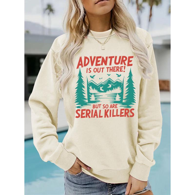 Adventure Print Women's Hoodie - New Autumn Style, Versatile, Round Neck