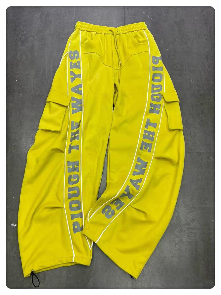 

Chic Color Block Letter Workwear Pants - Women s High Waist, Loose, Slimming, Versatile Banana Pants for Autumn XL жёлтый