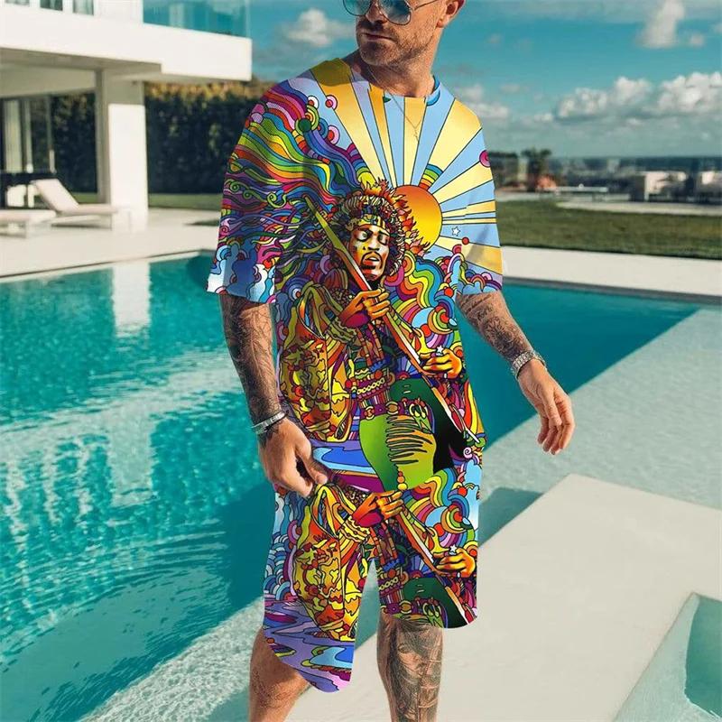 Summer Men's T Shirts+Shorts 2PCS Outfits Casual Holiday Style Shorts Sets 3D Print Cool Clothes Fashion O-Neck Beach Tracksuit