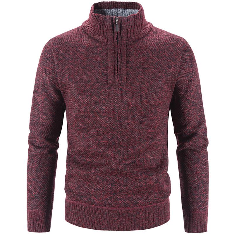 Men's Autumn & Winter Hong Kong Style Knitted Cardigan: Stand-Up Collar, Loose Fit, Fleece-Lined, Thick Woolen Sweater.