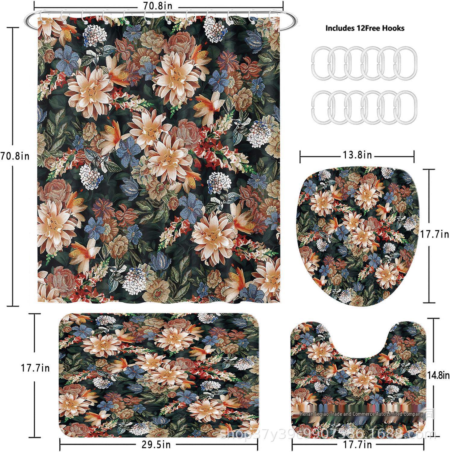 

Набор штор для душа с оранжевым цветочным узором (4-х частей) - Влагостойкий и устойчивый к плесени Includes 12 Hooks