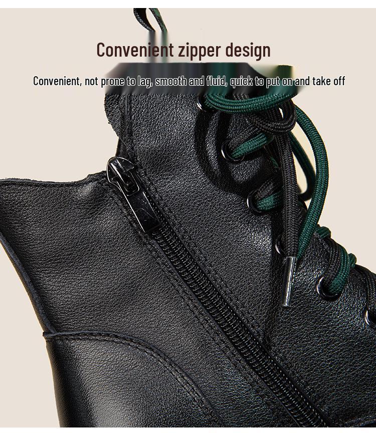 Women's Genuine Leather British-Style Ankle Boots - Versatile Autumn/Winter Fashion with Thick Sole and Inner Height Adjustment