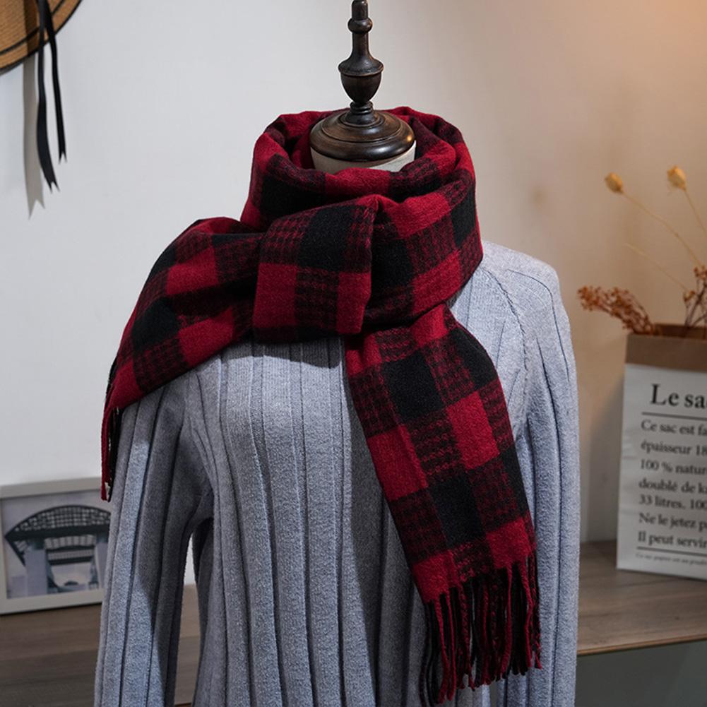 Autumn Winter Unisex Scarf Imitation Cashmere British Style Plaid Tassel Cape Shawl