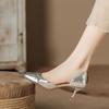 H596-2 Silver Bag Head Sandals Small Square Head Iron Head Hollow Summer Sandals Women's Fine Heel Sheepskin Pad Commuter Wind