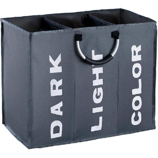 3 Sections Large Laundry Hamper, Laundry Bag Collapsible, Foldable Fabric Clothes Sorter Storage Bag with Carry Handles for Dirty Clothes for Home 85L