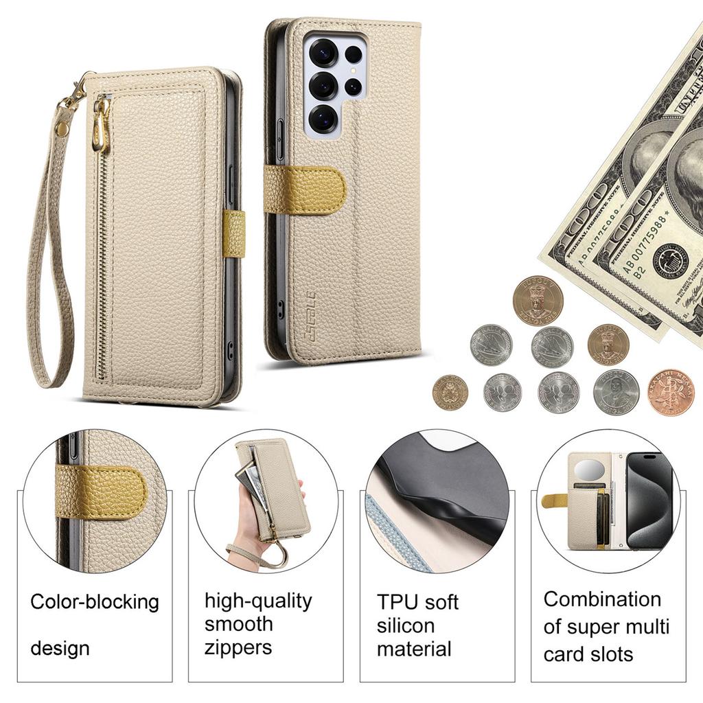 Skórzane etui na telefon dla serii Samsung Galaxy S23-S25 / serii A14-A56 z kieszonką na monety, przegródką na karty, lusterkiem i podstawką – wiele kolorów