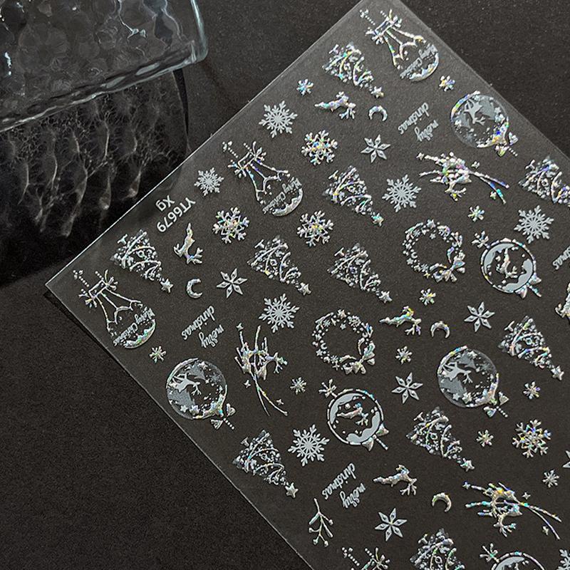 Gold-Stamped Christmas Elk Nail Art Stickers Christmas Series Snowflake Wreath Decorative Stickers