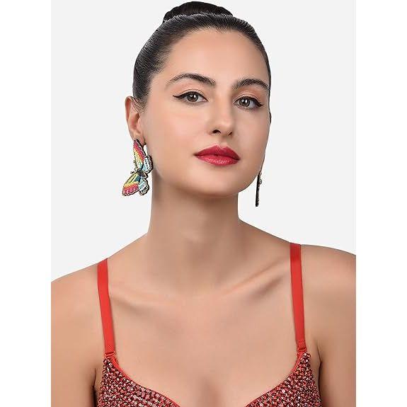 Multicolor Beaded Contemporary Butterfly Studs Earring For Women