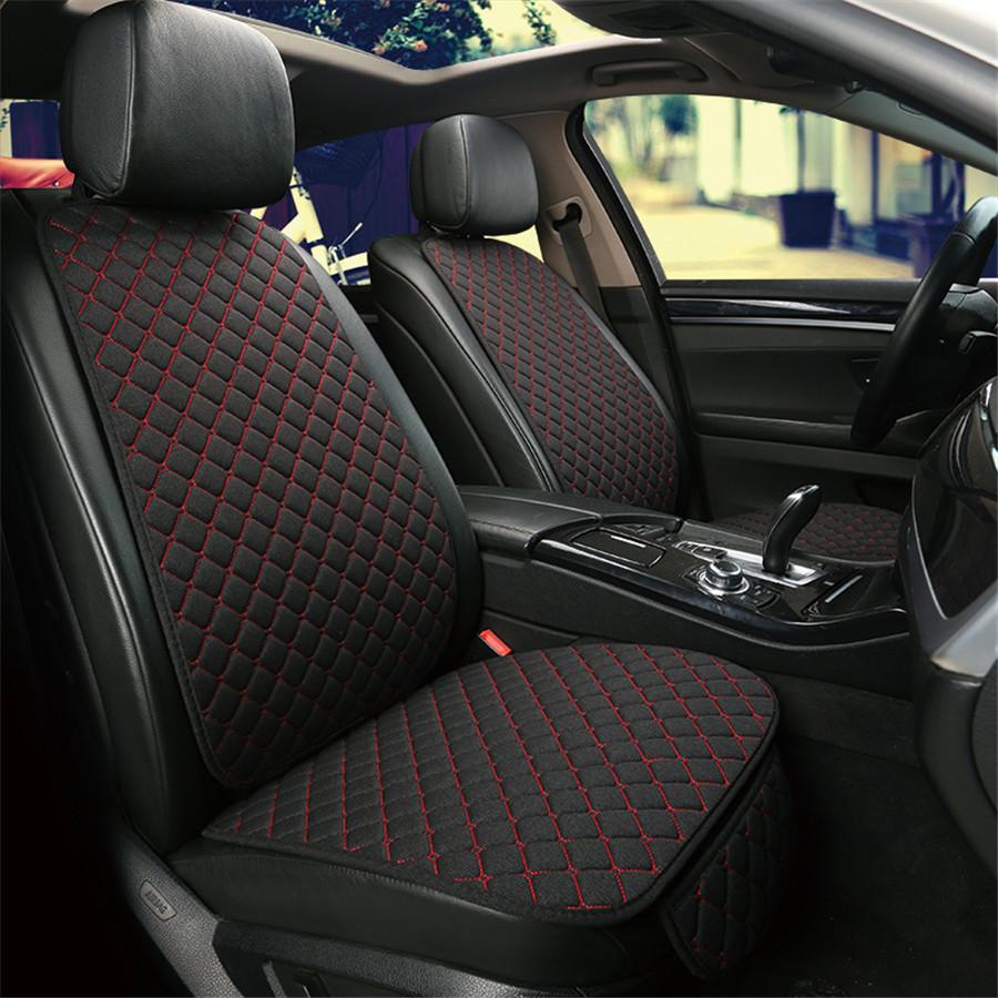 1Pcs Black + Red Car Front Seat Cover Protector Linen Cushion Pad with Backrest