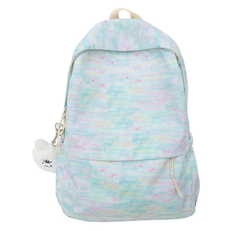 

Женский рюкзак большой вместимости, вязаный радужным узором, школьный портфель для школьников зелёный