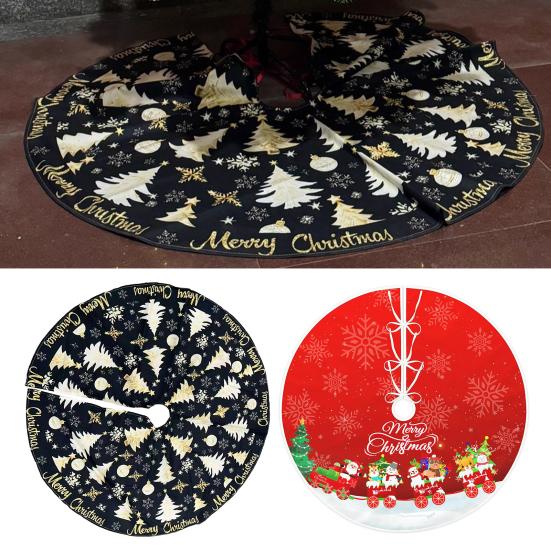 Christmas Tree Skirt Bowknot Lace-up Printing Clear Pattern Picnic Party Tree Cover Camping Party Table Decoration