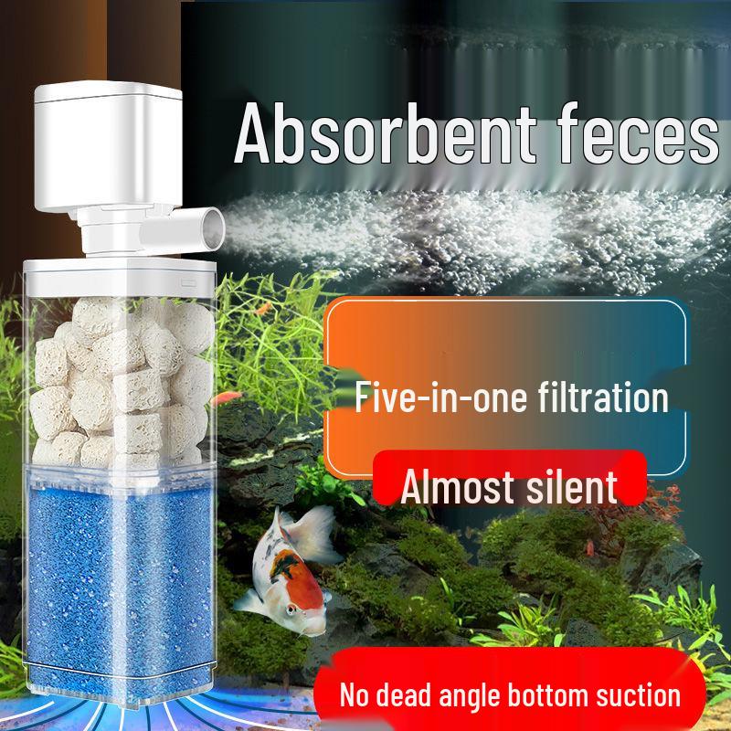 Silent Aquarium Filter: Submersible 3-in-1 Water Purifier, Circulator, and Oxygen Pump with Poop Suction Feature.