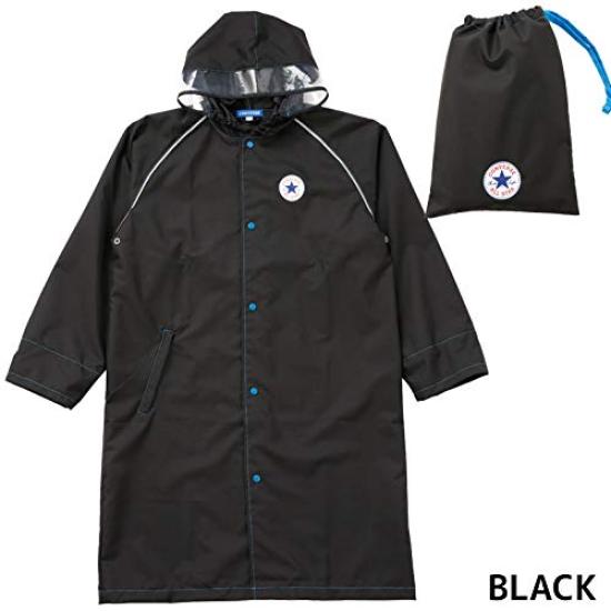 ogawa Converse Adjustable Reflective Transparent Elastic Belly Pocket for Easy Access To Pants Size 20094 Kids' Raincoat, 130cm, Black, Tape, Window,