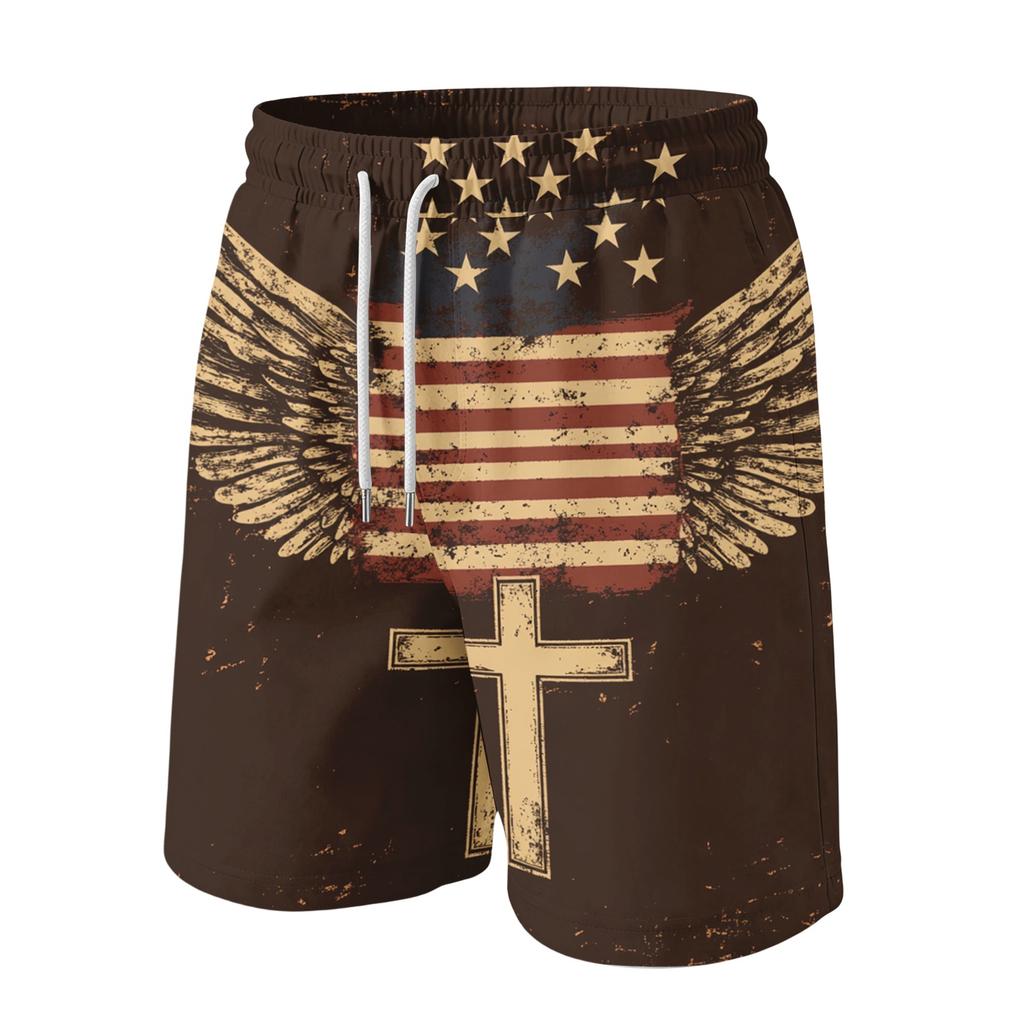 Men's Independence Day Print Drawstring Shorts - Elastic Waist Casual Summer Beach Shorts
