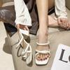 Fashion 2024 New Designer Summer Pumps Slippers Sandals Shoes Women High Heels Square Toe Sandal Lady Shoes Heels Women