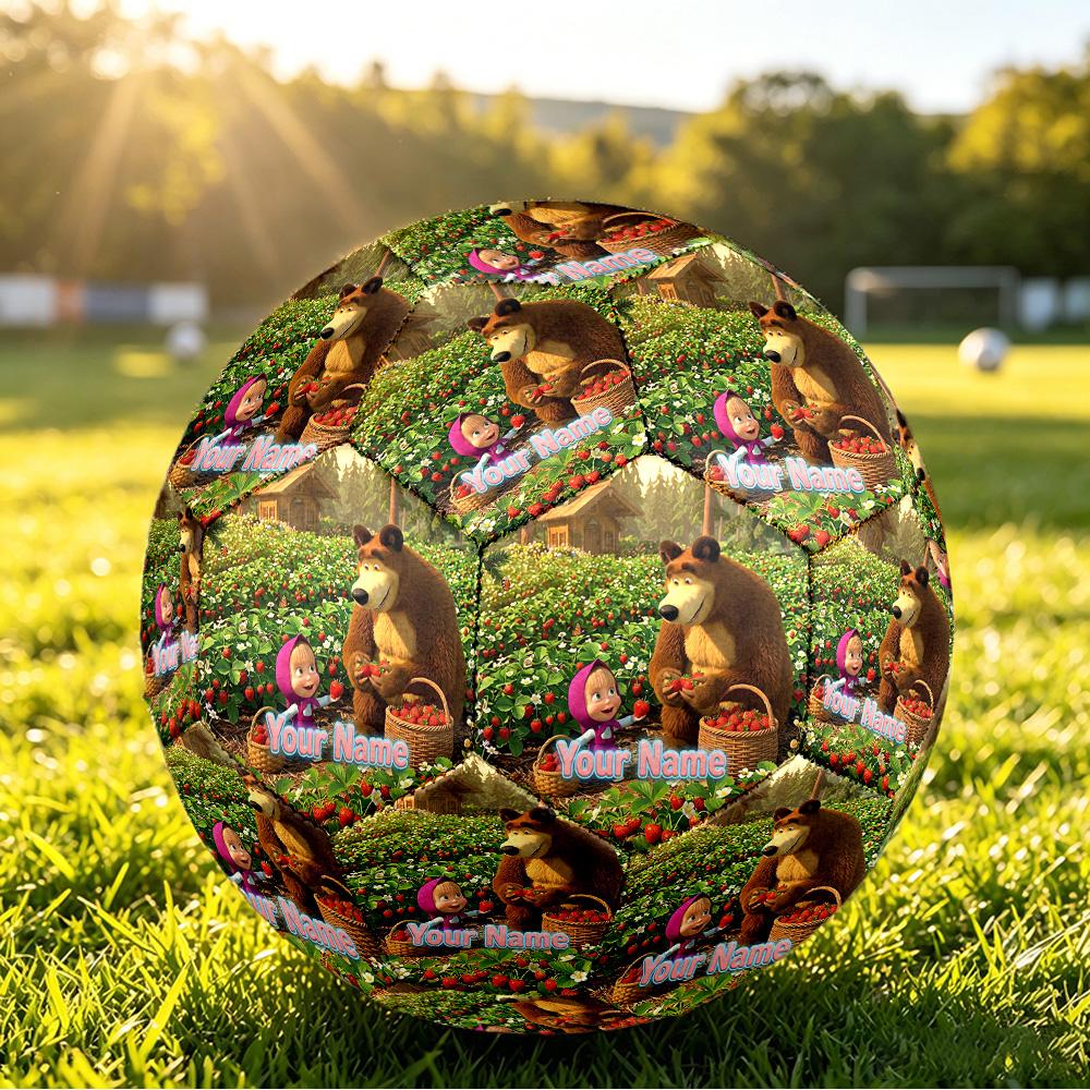 Custom Name Text Size 5 Football,Masha and the Bear cartoon Standard Training Soccer Ball