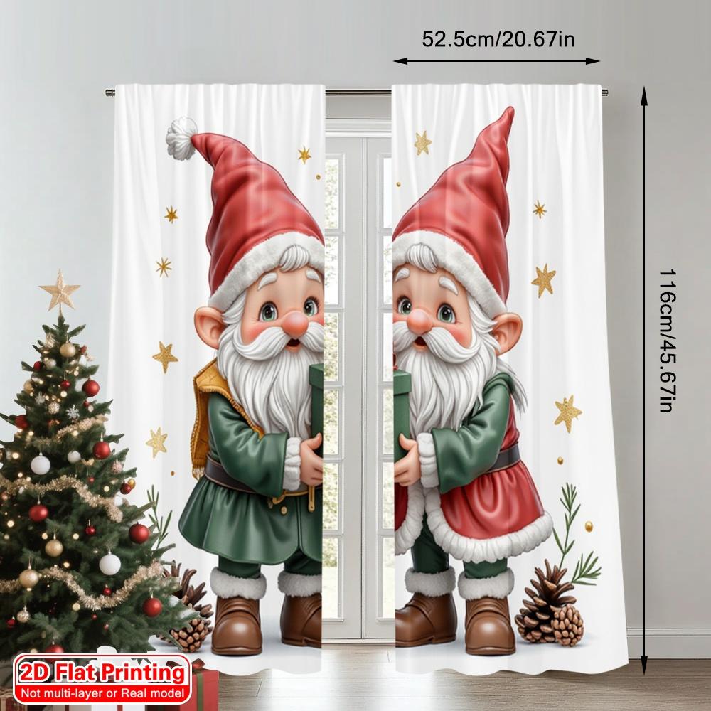 2pcs 2D Flat Printing Merry Christmas Drapes Christmas Gnomes Gift Giving Fabric Without Electricity Holiday Decorations Use for